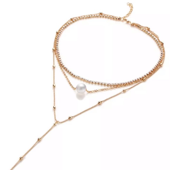 {NINA} dainty gold pearl lariat long necklace - Picture 2 of 4